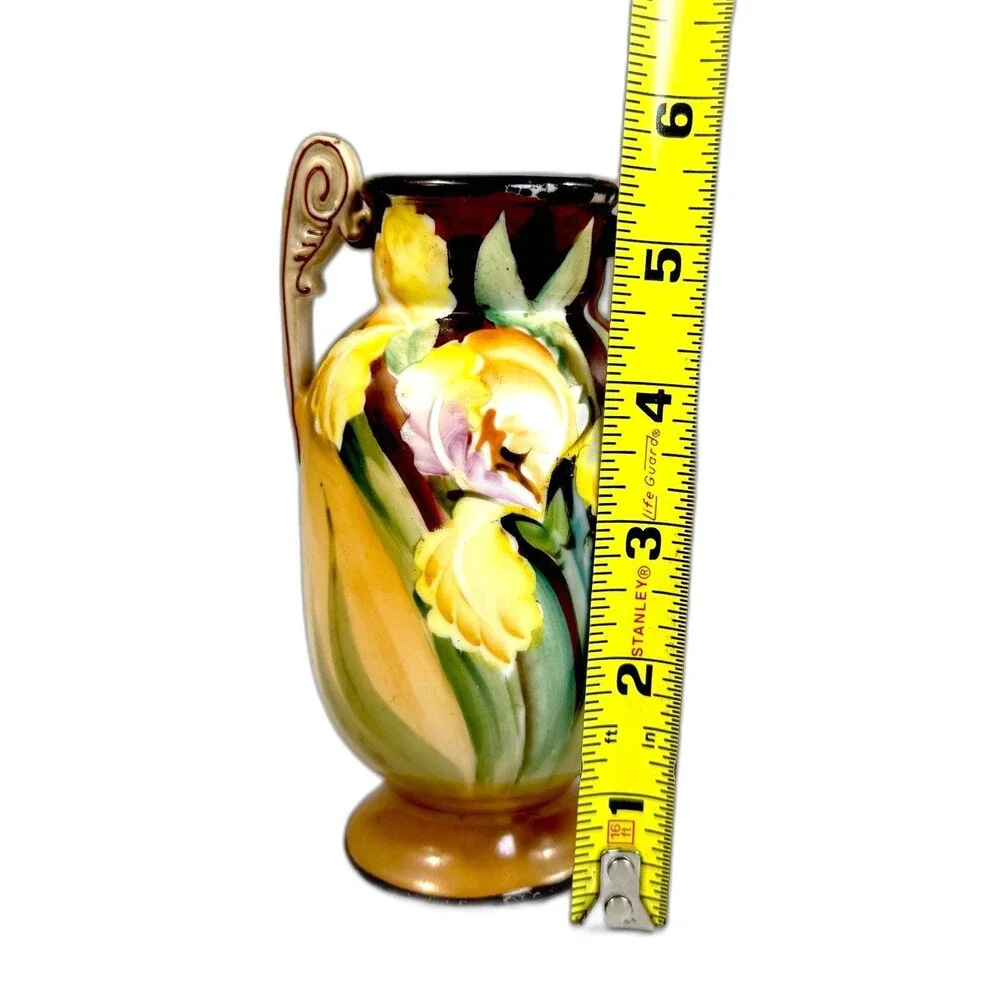 Antique Nippon Hand Painted Vase Morimura M in Wreath Two Handled Iris Floral